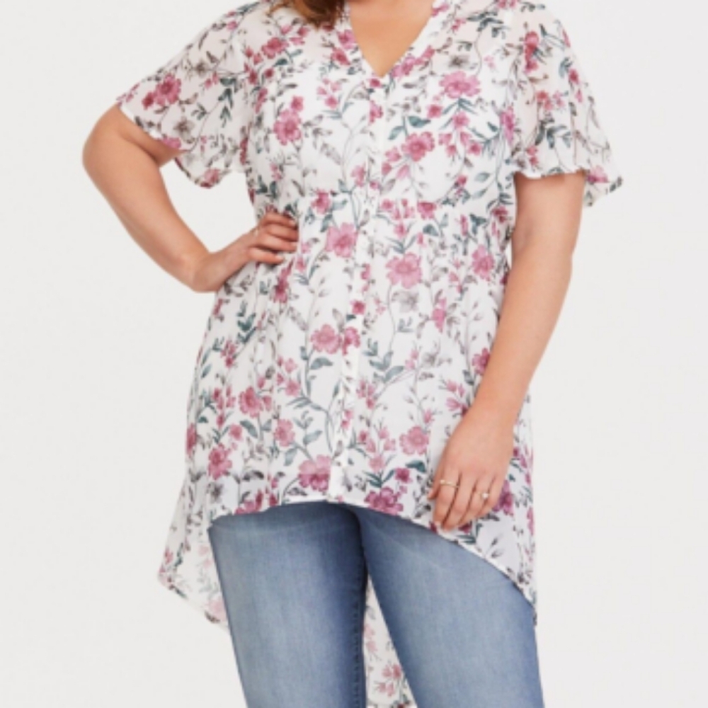 Torrid Pink and Green Floral Blouse